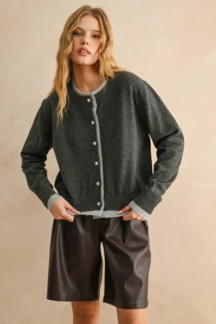 Contrast Trim Cardigan — black sweaters & knits from Pieces of a Dream