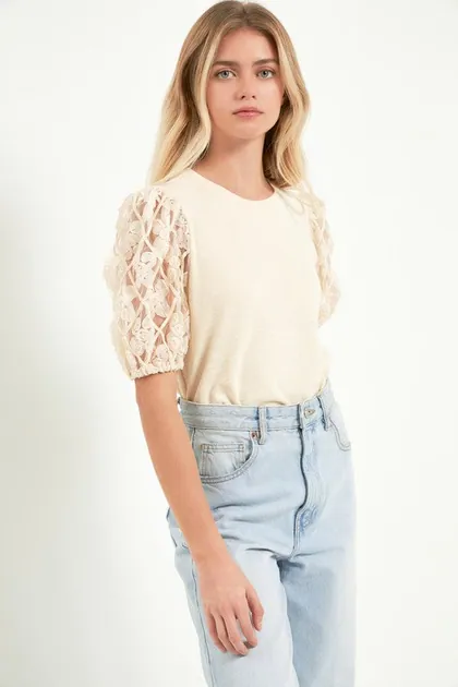 Floral Texture Sleeve Top — tops & blouses from Pieces of a Dream