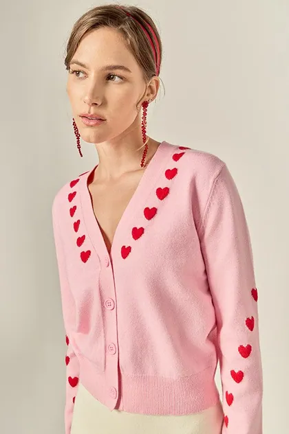 Heart Contrast Knit Cardigan — pink sweaters & knits from Pieces of a Dream