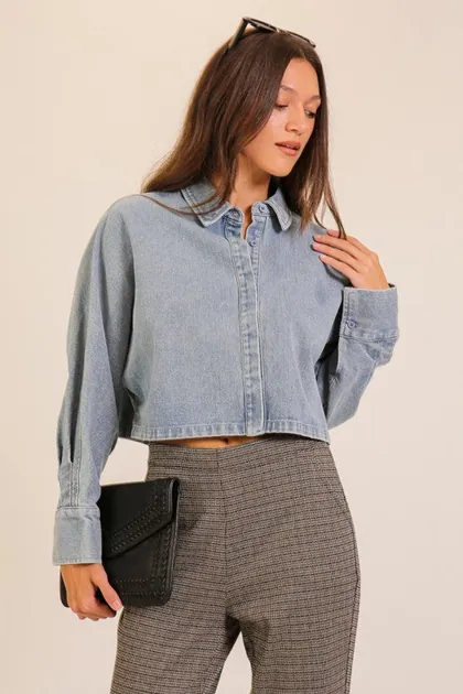 Cropped Denim Shirt — denim tops & blouses from Pieces of a Dream