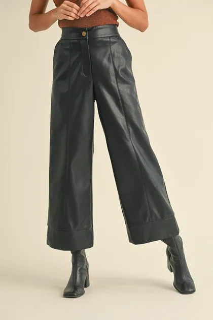 Faux Leather Wide-Leg Pants — black pants & trousers from Pieces of a Dream