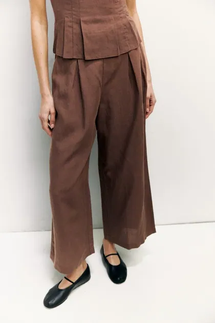 Jocelyn Linen Blend Wide-Leg Pants — brown pants & trousers from Pieces of a Dream
