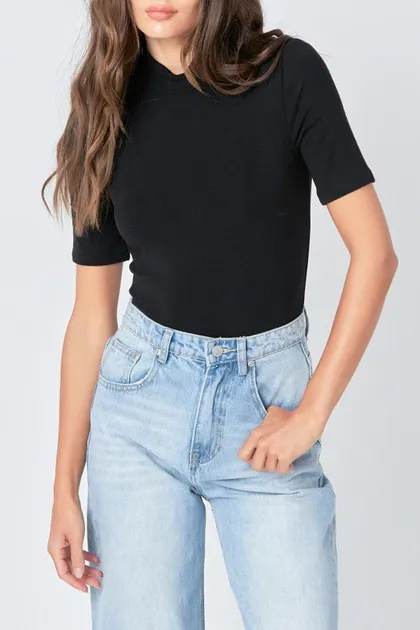 Soft Mock Neck Bodysuit — black tops & blouses from Pieces of a Dream