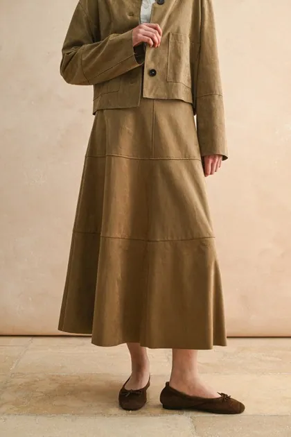 Faux Suede Maxi Skirt — camel skirts from Pieces of a Dream