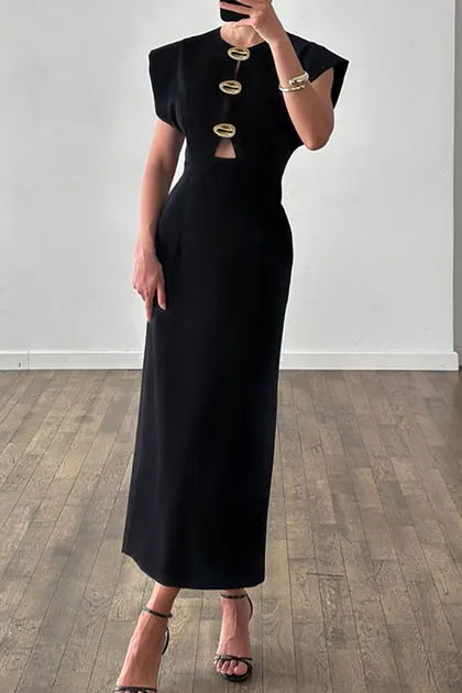 The Monaco Keyhole Midi Dress — black dresses from Pieces of a Dream