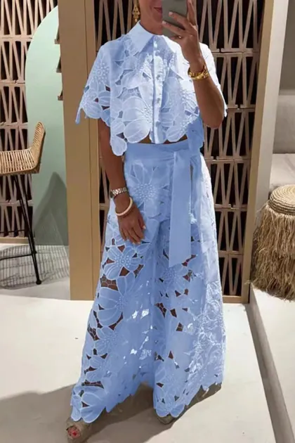 Sky Bloom Lace Set — blue pants & trousers from Pieces of a Dream
