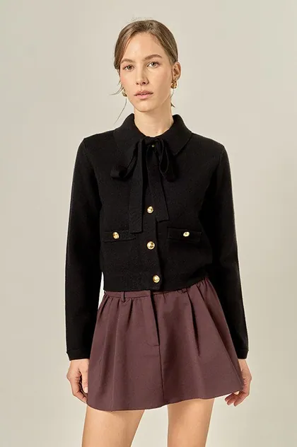 Detachable Bow Classic Knit Jacket — black outerwear & jackets from Pieces of a Dream
