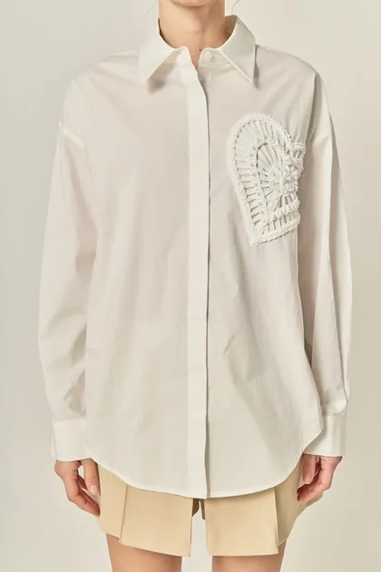 Pearl Heart Button Up Shirt — white tops & blouses from Pieces of a Dream