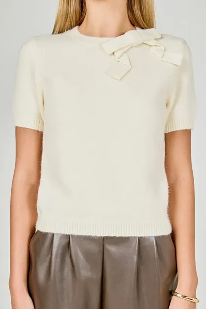 Bow Detail Sweater — cream tops & blouses from Pieces of a Dream