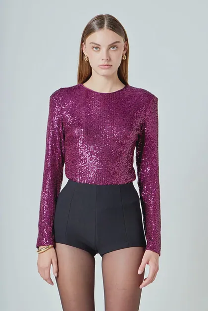 Sequin Long Sleeve Bodysuit — tops & blouses from Pieces of a Dream