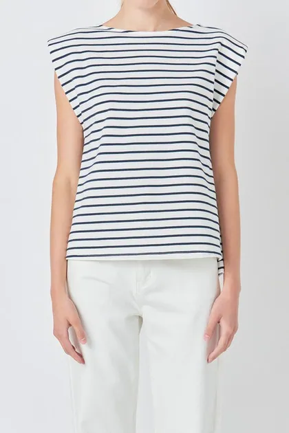 Striped Padded Sleeveless Top — black tops & blouses from Pieces of a Dream