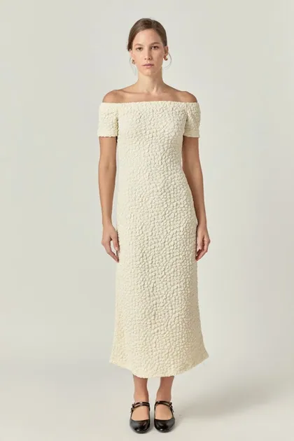 Off-The-Shoulder Midi Dress — cream dresses from Pieces of a Dream