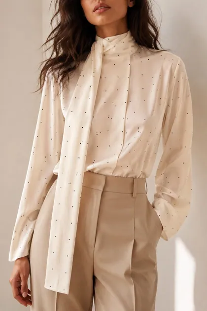 Polka Dot Tie-Neck Blouse — tops & blouses from Pieces of a Dream