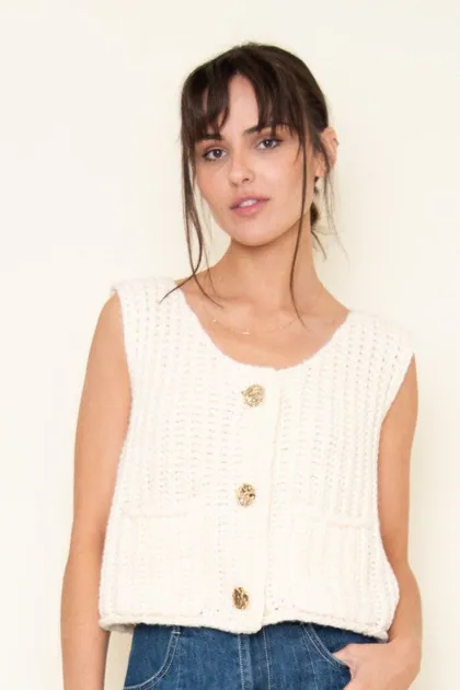 Chunky Textured Knit Vest — gold tops & blouses from Pieces of a Dream