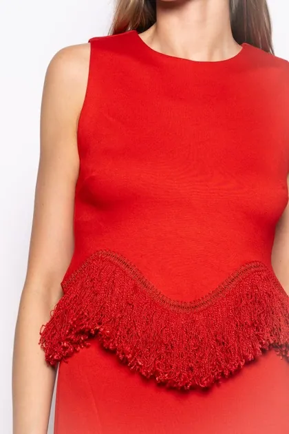 Fringe Detailing Sleeveless Top — red tops & blouses from Pieces of a Dream