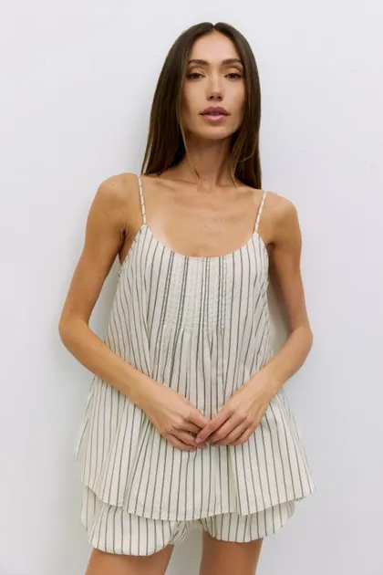 Harper Striped Cotton Cami — black tops & blouses from Pieces of a Dream