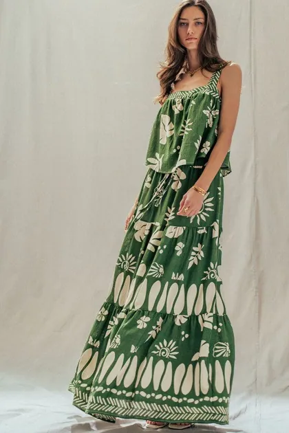 Sunspell Tiered Maxi Set — green skirts from Pieces of a Dream