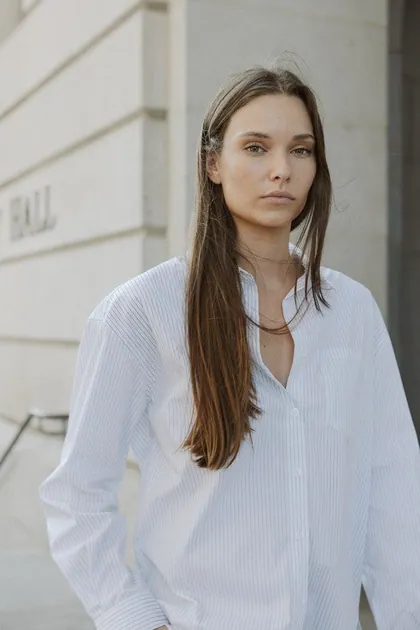 Oversized Pinstripe Button-Down Shirt — black tops & blouses from Pieces of a Dream