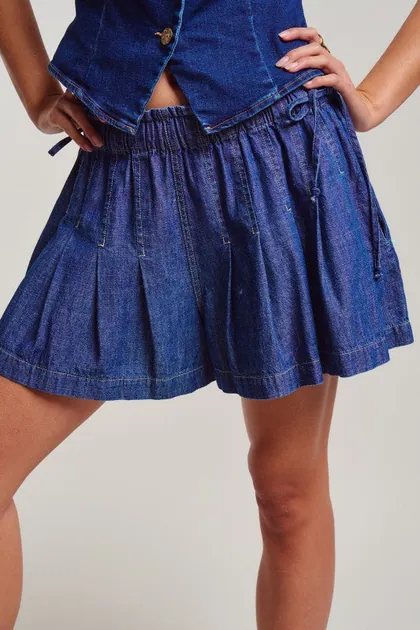 Twirl Pleated Denim Shorts — denim shorts from Pieces of a Dream