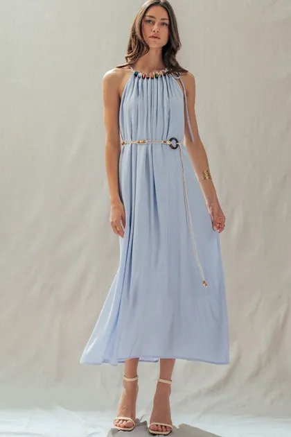 Isla Grace Beaded Halter Maxi (2 Color Ways) — blue dresses from Pieces of a Dream