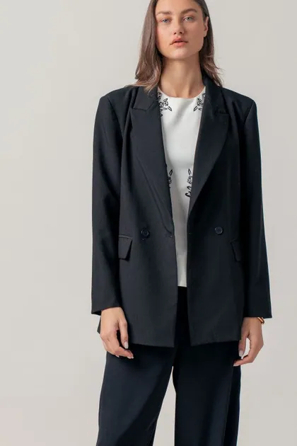 Oversized Double-breasted Blazer — black outerwear & jackets from Pieces of a Dream