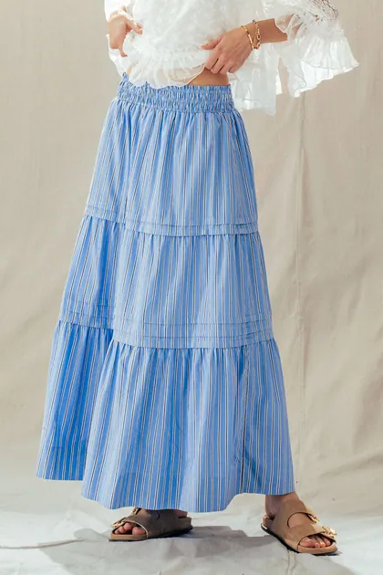 Spring Breeze Striped Tiered Maxi Skirt — blue skirts from Pieces of a Dream