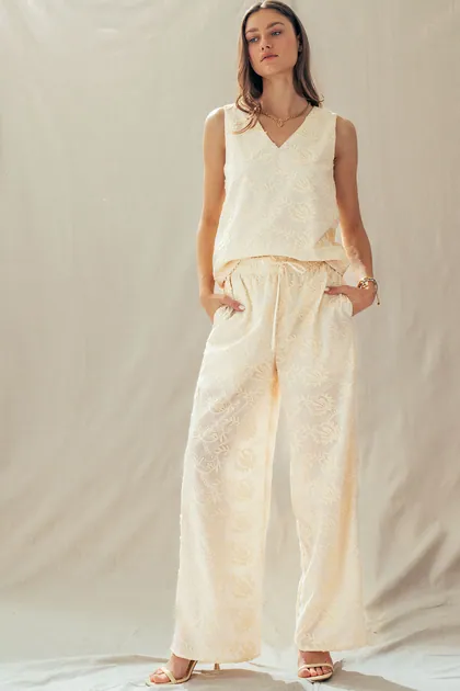 Ivory Embroidered Resort Set — ivory pants & trousers from Pieces of a Dream