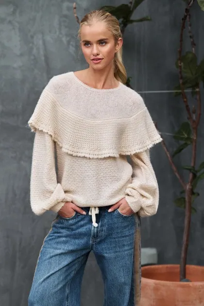 Ruffle Yoke Knit Sweater — cream sweaters & knits from Pieces of a Dream