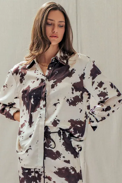 Midnight Rodeo Satin Button-Down Top — brown tops & blouses from Pieces of a Dream