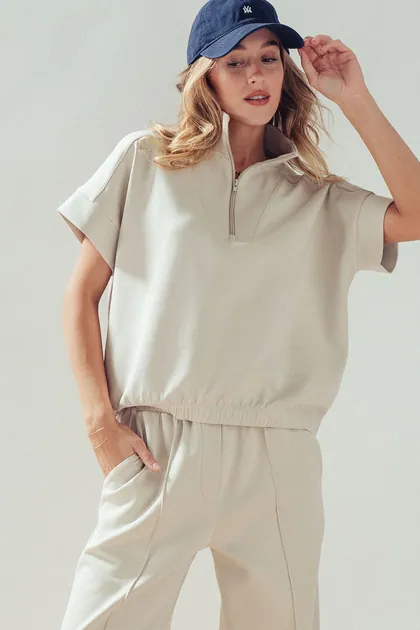 Effortless Luxe Half-Zip Pullover Top — cream tops & blouses from Pieces of a Dream
