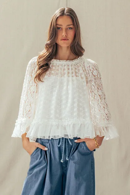 Ethereal Lace Cape Top — white tops & blouses from Pieces of a Dream